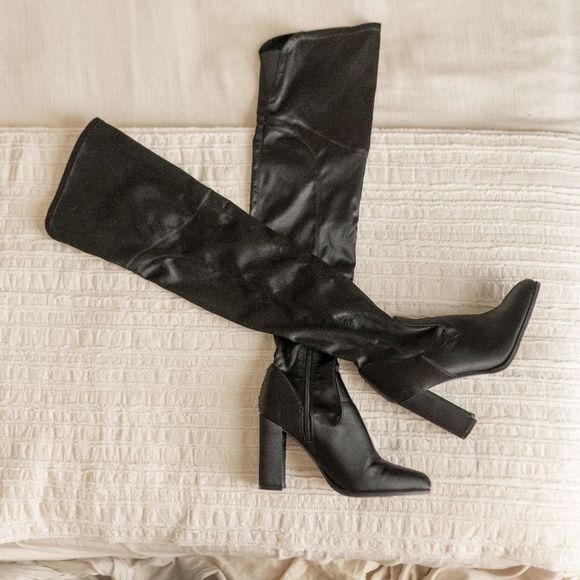 Women’s Marc Fisher Black Satin Over The Knee‎ Boots size 8.5 - Picture 1 of 16